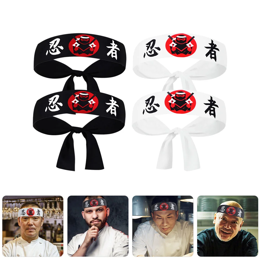 6 Pcs Headband Japanese Ninja Print Karate Chef Bandana Breathable Polyester Strap Yoga Hairband Samurai Outfits Accessories