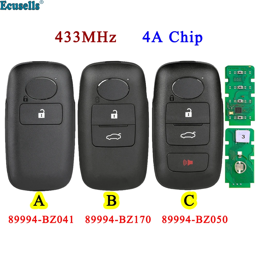 

Ecusells 2/3/4 Buttons Remote Key 433MHz 4A Chip for TOYOTA Raize Rocky PN: 89994-BZ041 89994-BZ170 89994-BZ050