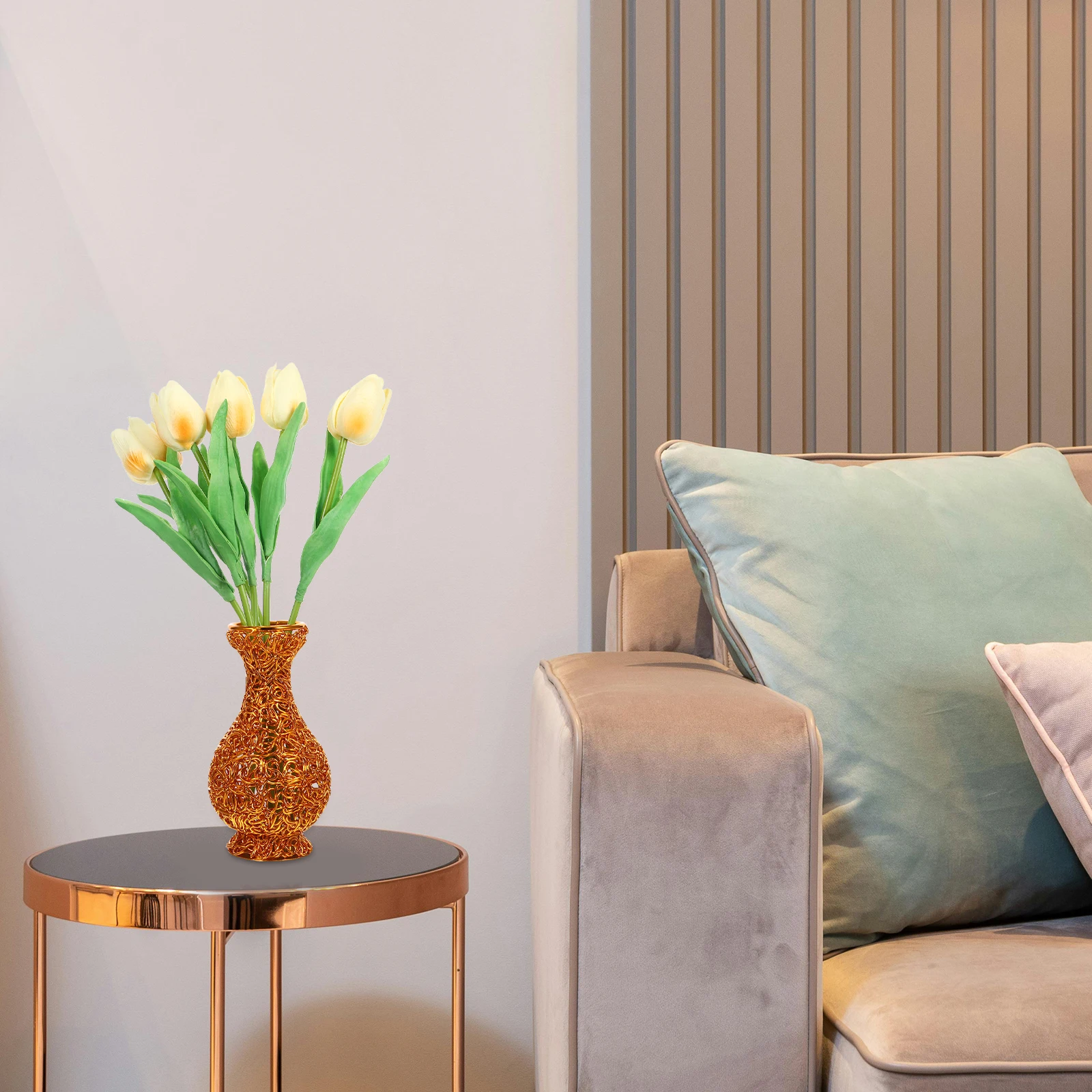 

Dried Flower Vase Small Golden Aluminum Wire Planter Home Decor Metal Arrangement Vases Flower Container Modern Decorative Vase