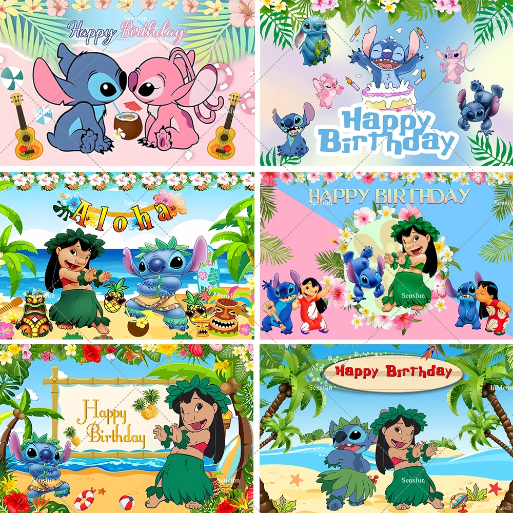 Cartoon Lilo & Stitch Theme Party Backdrops Photo Studio Hawai Hula Summer Girls Birthday Party Photography Backgrounds Supplier