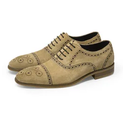 Luxury Cowhide Suede Man Dress Shoes Genuine Leather Handmade Quality Comfortable British Trend Elegant Wedding Brogue Shoes Men