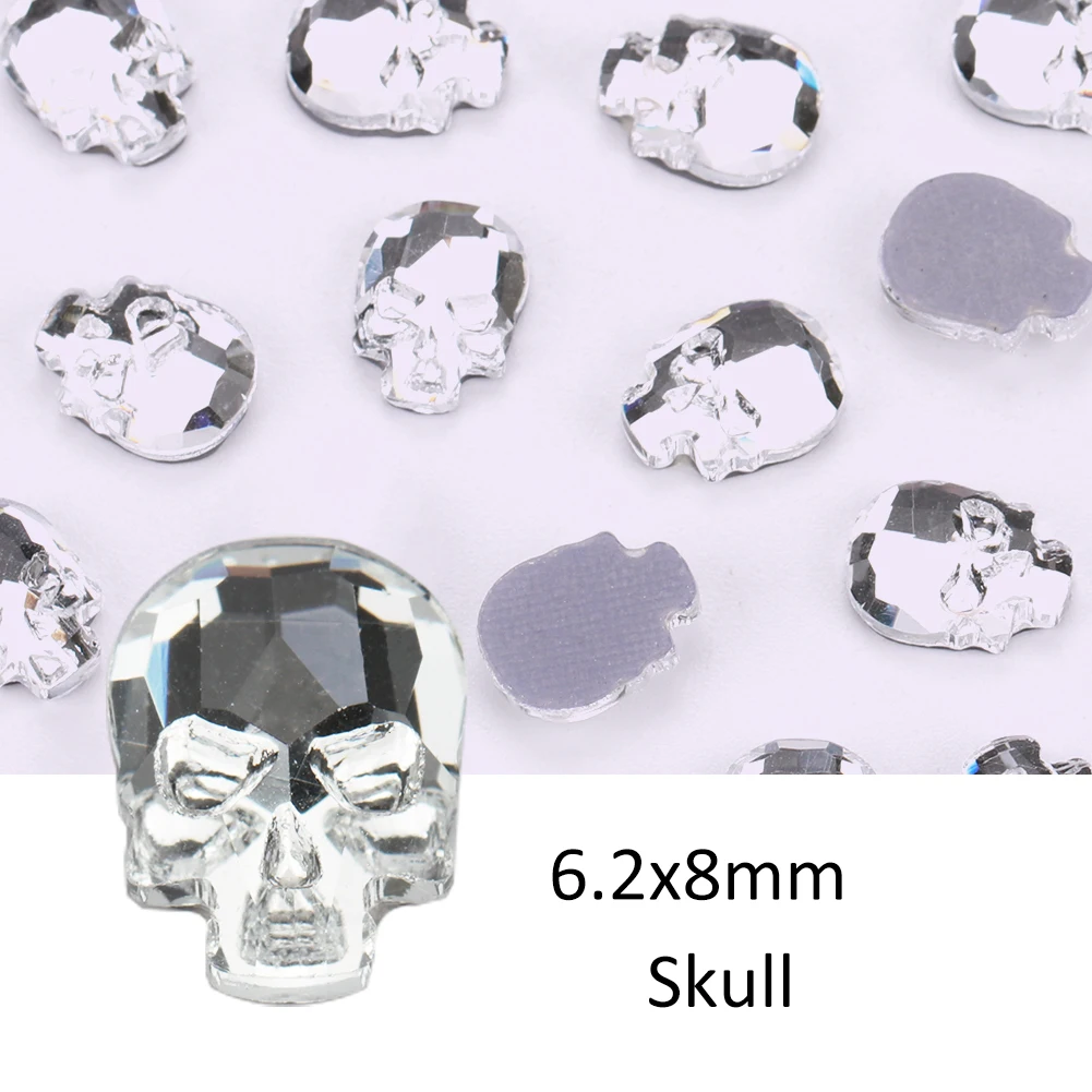 YHB 288Pcs Crystal Cristales Strass Flatback Skull Hotfix Shaped Rhinestones For Shoes Bags Phones Fabric Garment Nail art