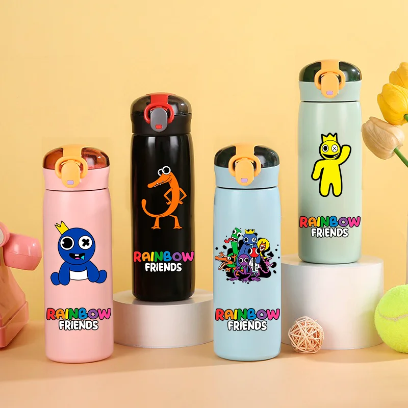 460ML Rainbow Friends Cartoon Straw Insulated Water Cup Portable 304 Stainless Steel Water Bottle Kid Sport Leak Proof Water Cup