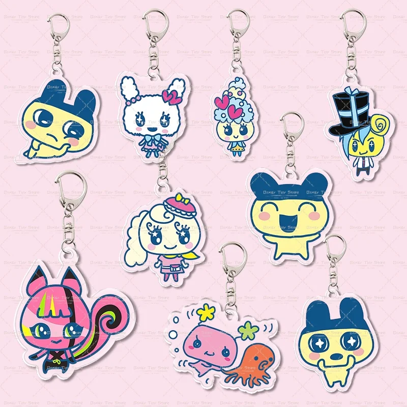 Japanese Style Tamagotchi Acrylic Keychain Set, Kawaii Anime Character Pendant, Bag Charm Key Ring, Ideal for Collectors
