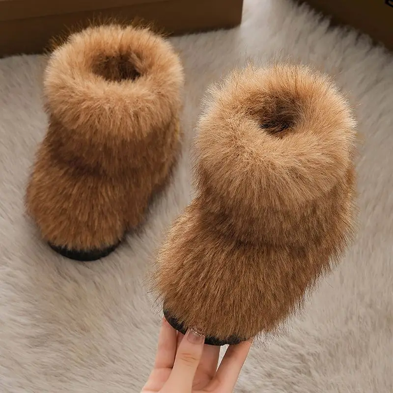 Children Winter Snow Boots Baby Warm Faux Fox Fur Boots Thick Plush Boys Girls Kids Boots High-top Snow Boots For Cold Weather