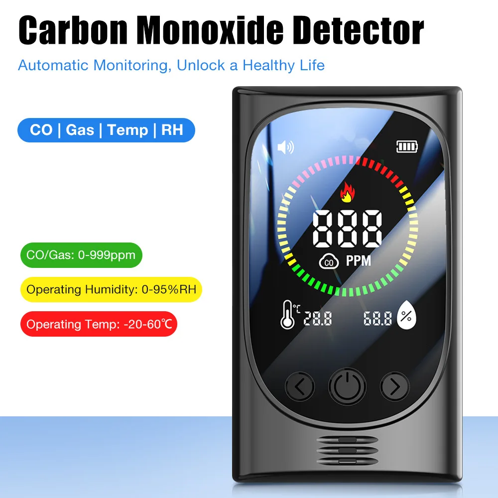 Plug-in gas alarm for automatic monitoring of temperature and humidity, carbon monoxide detector for air detection