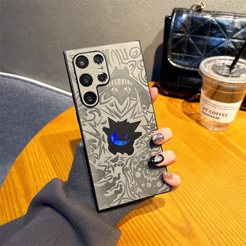 Cartoon Gengar Leather Laser Wristband Phone Case For Samsung Galaxy S25 S24 S23 S22 Ultra Plus A56 A55 A54 A36 Shockproof Cover view 4