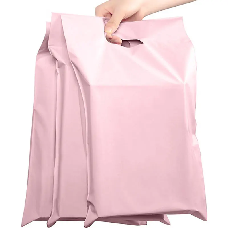 New 50Pcs Degradable Mailing Express Tote Bag 100% D2W Biodegradable Pink T-shirt Sweater Courier Pouch with Handle Custom LOGO