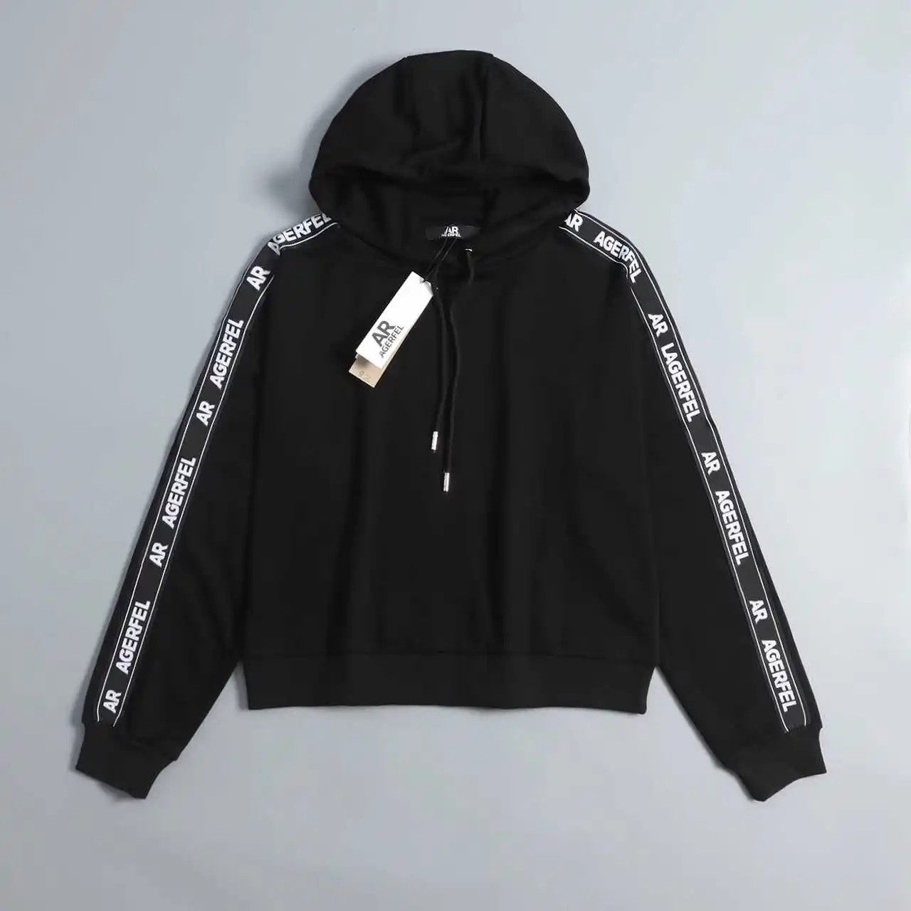 

Autumn Winter New Ladies Long Sve Hoodie Letter Embroidery Cuff Sweatirt Loose Fit Color Hooded Pullover T-irt