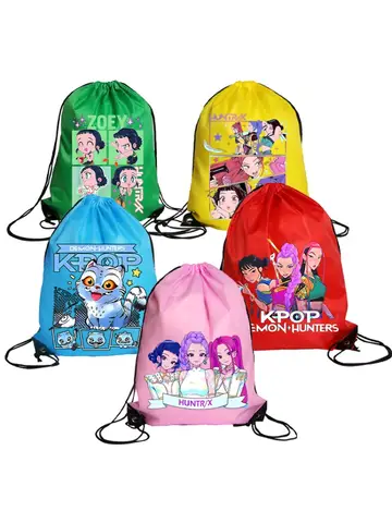 KPop Demon Hunters Movie Drawstring Bag Sports Waterproof Backpack Terylene Bundle Pocket Travel Storage Bag Derpy Birthday Gift