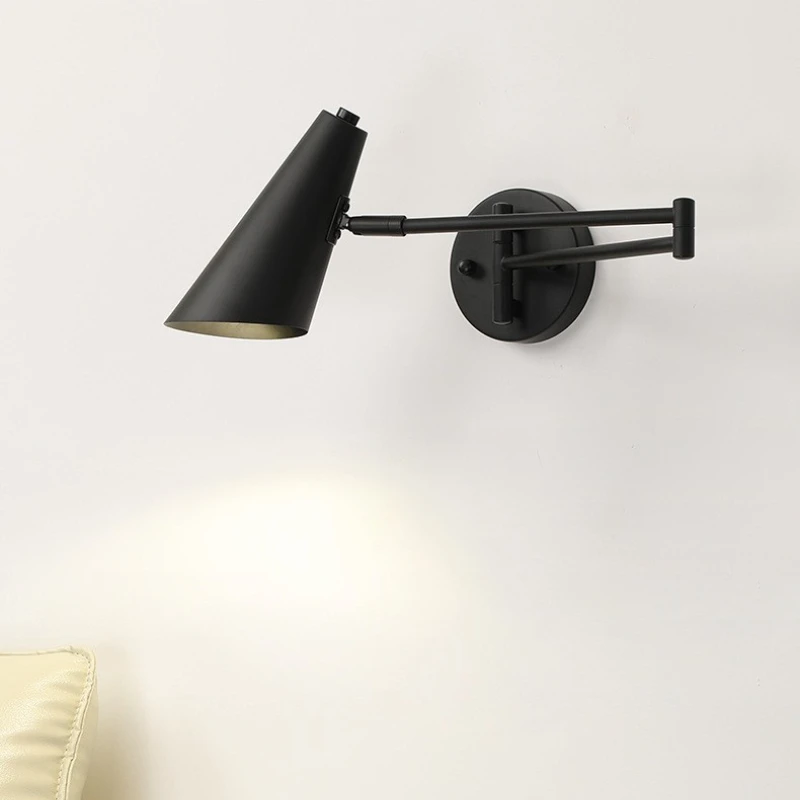 ShinyYing Gold Swing Arm Wall Sconce, Nordic E27 Adjustable Iron Wall Lamp Bedroom Living Room