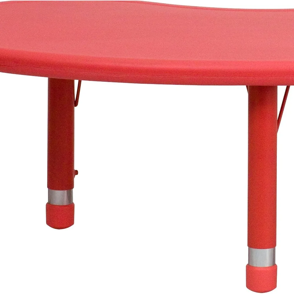 Half-Moon Blue Plastic Height-Adjustable Activity Table, 35 Wide x 65 Long