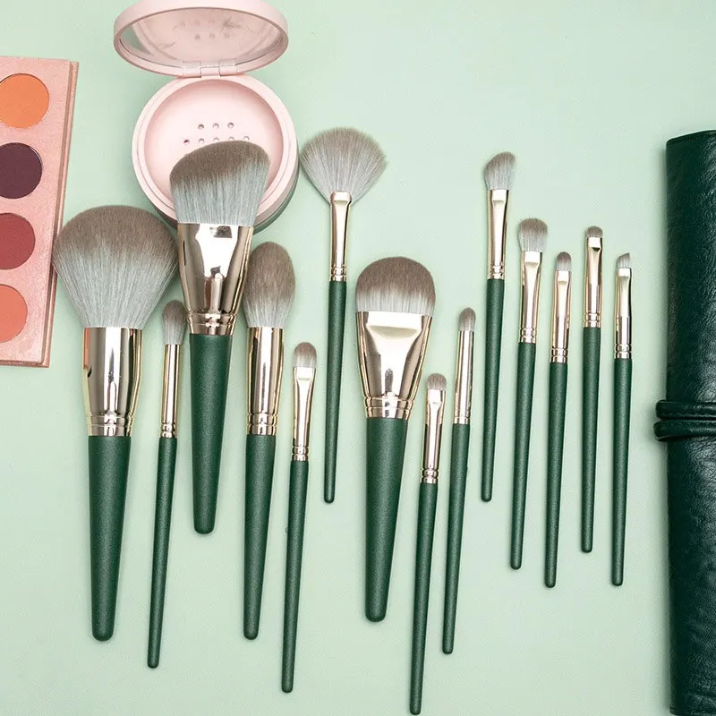 14PCS green makeup brush set, including makeup brush and foundation make-up brush, suitable for daily use