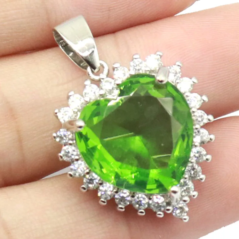 

Buy 4 Get 1 Free 28x20mm Classic Heart Shape Green Tsavorite Garnet Pink Tourmaline White CZ Women Dating Silver Pendant