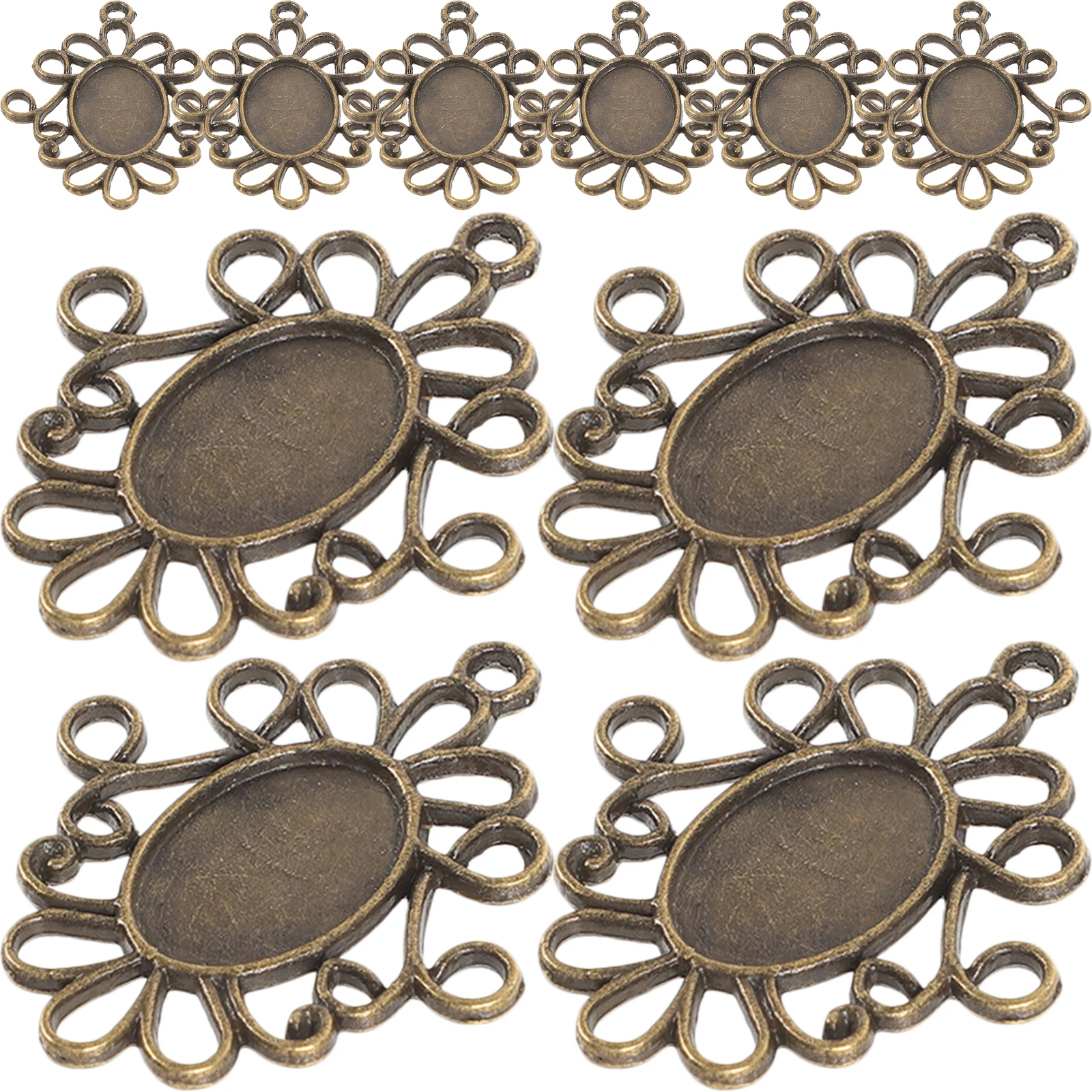 

50 Pcs Bezel Charms Pendants Alloy Base Accessories Jewelry Diy Trays Cabochon Settings Blank