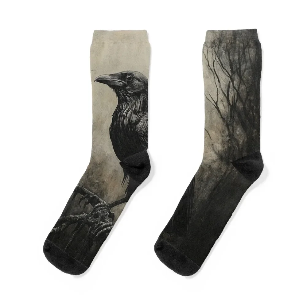 Raven pastel art Socks New year's floral christmas gifts Children's Woman Socks Men's