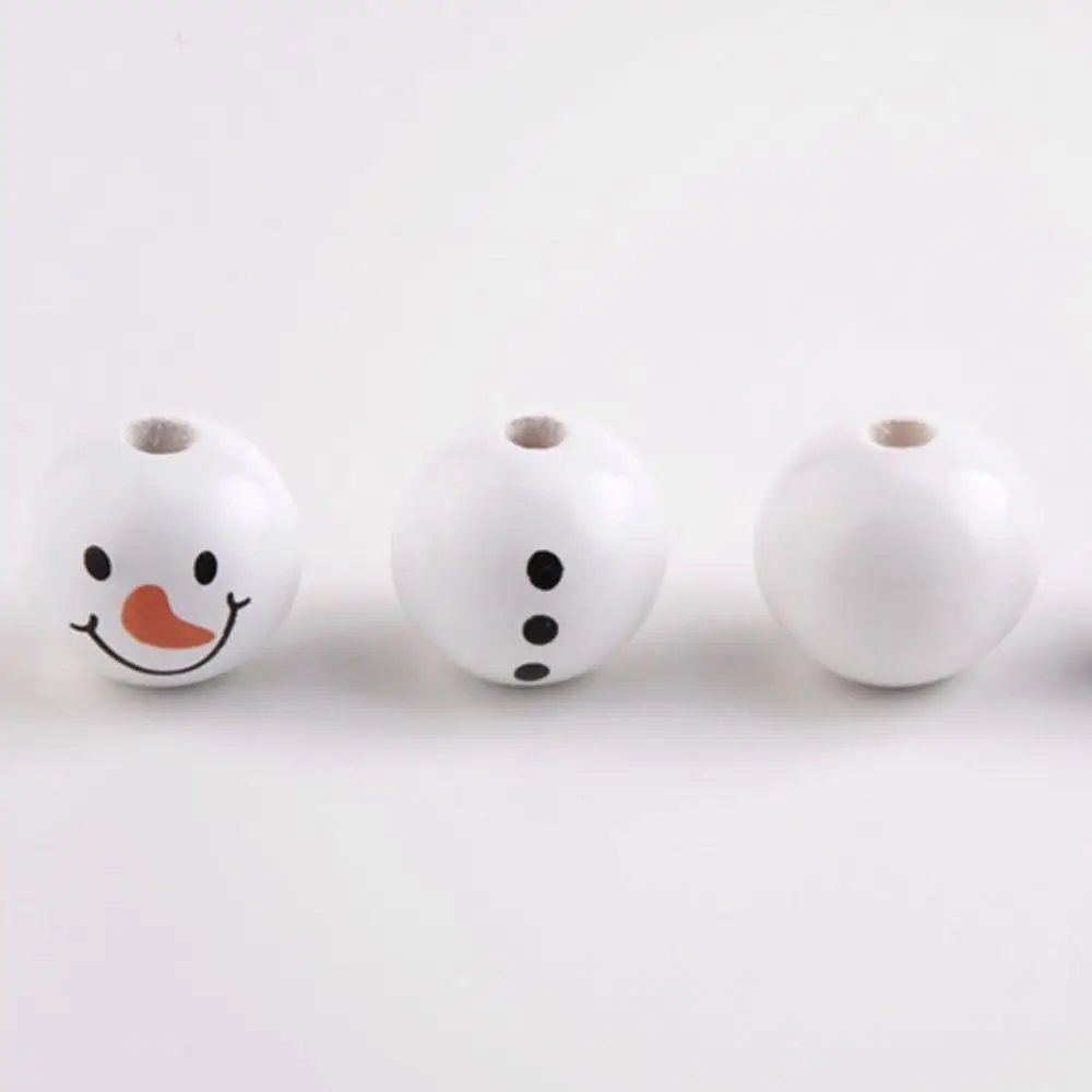 20Pcs/Pack 20MM Snowman Round Wooden Beads Round Wooden Winter Wooden Beads Print Buffalo Plaid Snowman Wood Loose Craft Beads