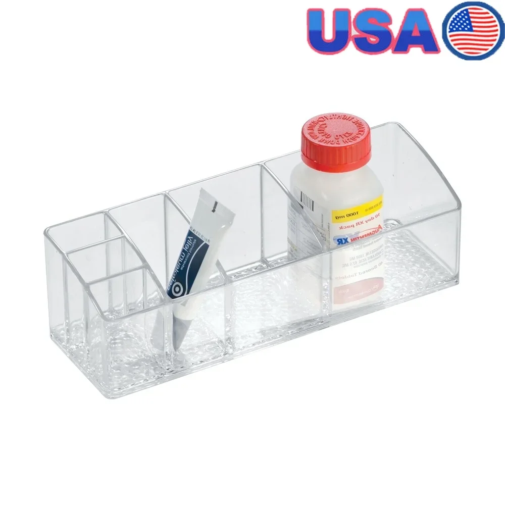 

Medicine Cabinet Organizer with 6 Compartments Clear Storage Makeup Essentials Bathroom Vanity Countertop Durable Plastic