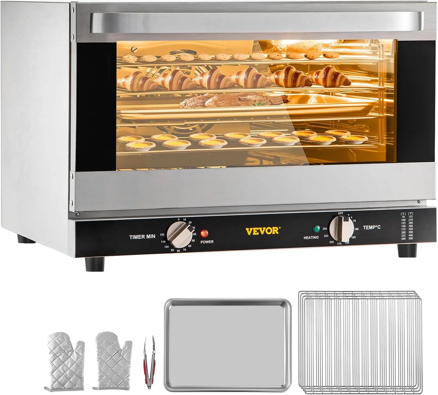 

Commercial Convection Oven 47L 43Qt Half Size Conventional Oven Countertop 1600W 4 Tier Toaster w Front Glass Door Electric
