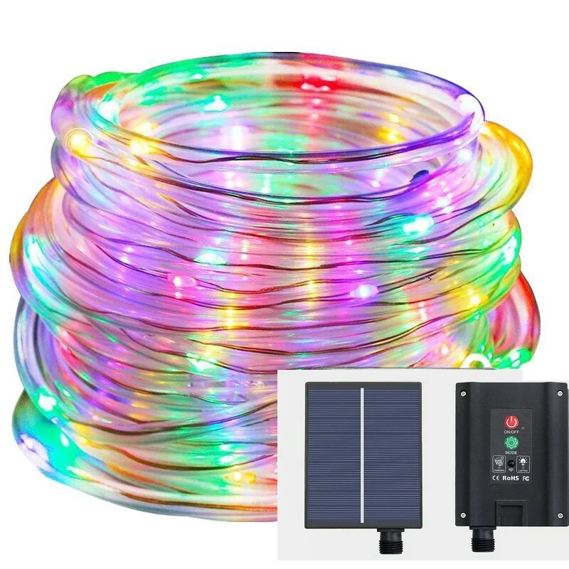 Remote controlled Solar powered Christmas Tree Flexible Fairy Tube Rope String Lights copper Wire 100/200/300LEDs Outdoor Decor