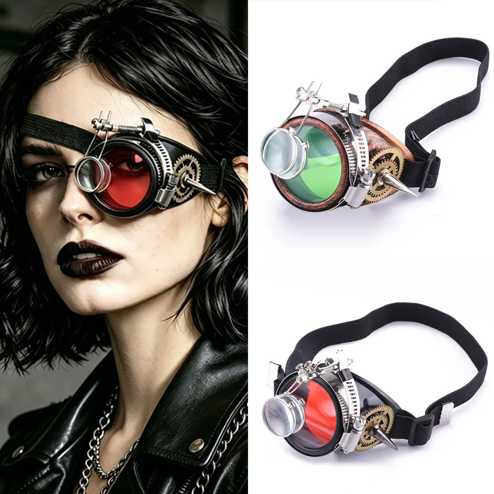 Steampunk Goggles Halloween Party One-eyed Goggle Welding Spikes Gears Gothic Glasses Vintage Removable Magnifying Glass Cosplay
