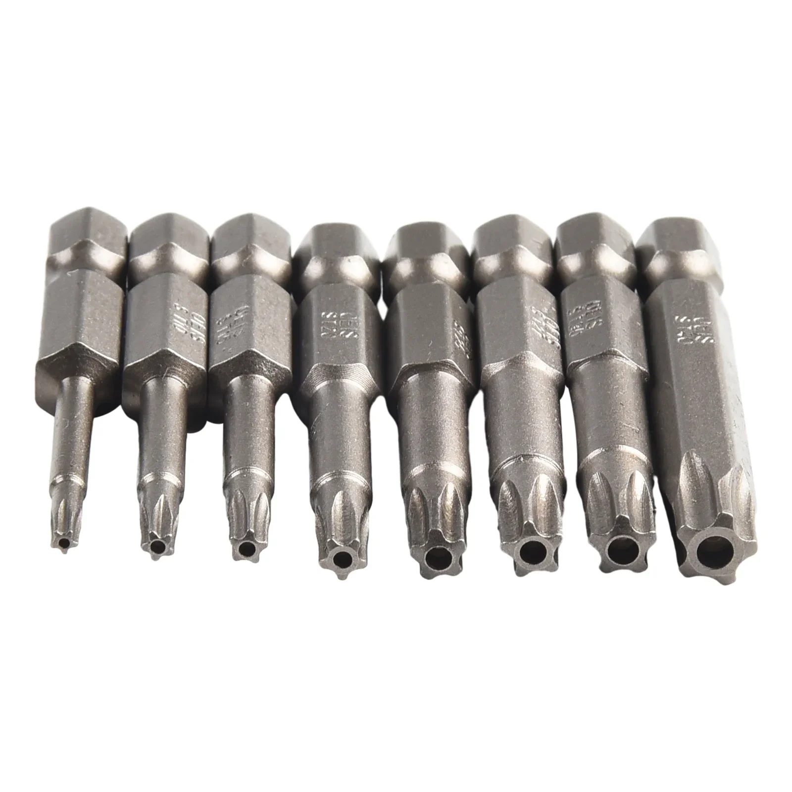 8Pcs 50mm Torx Screwdriver Bits Set 1/4'' Hex Shank Magnetic Five-Point Star With Hole Screw Driver Bits T8-T40 Power Tool Parts