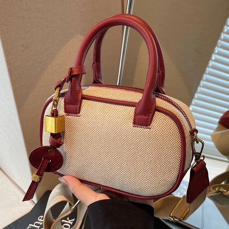 

2025 Niche Color Block Tote Retro Canvas Crossbody Bag for Women Vintage Shoulder Purse Unique Top Handle Bag, Bohemian Day Bag​