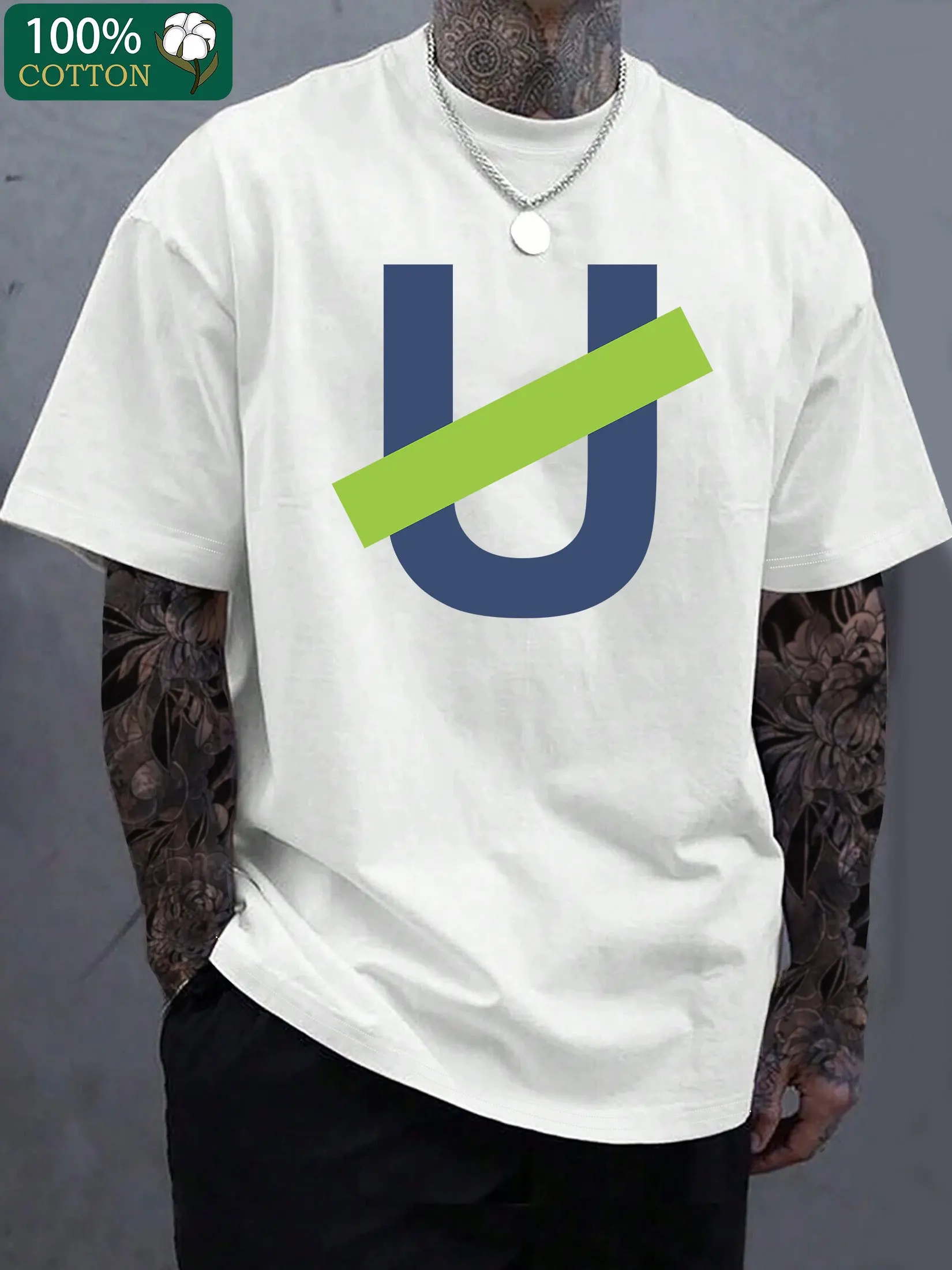 

Men's casual round-neck T-shirt 100% cotton knitted fabric short sleeve printed on the front suitable for daily and weekend wear