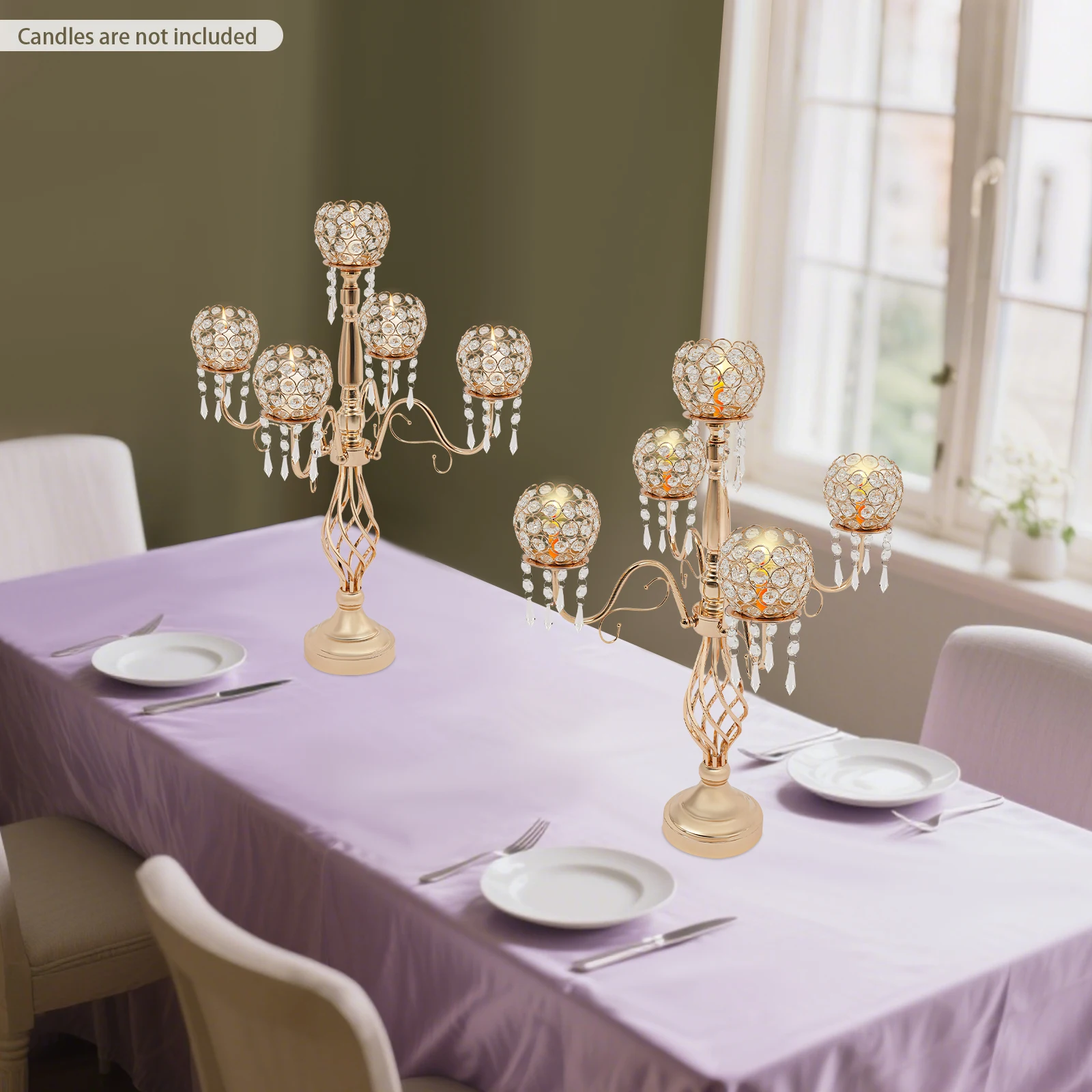 

5-Arm Crystal Candle Holder Candelabra Centerpieces for Tables Decorative for Wedding Banquets, Birthdays, Celebrations