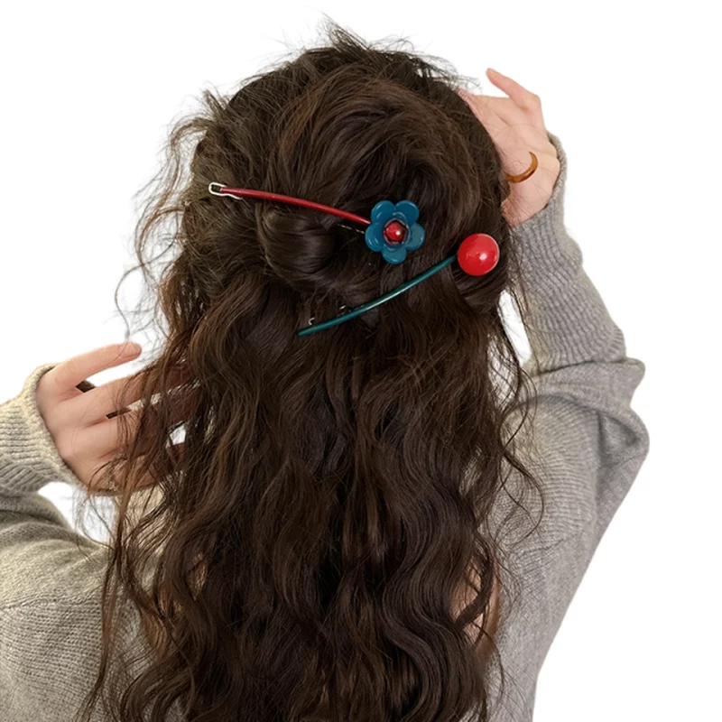 

Korean Style Color Block Hair Clip for Women with Flower Buckle Straight Clip Hair Styling Accessory New 2025 Model