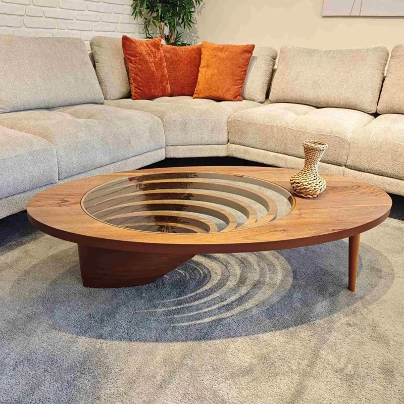 

Solid wood coffee table living room home light luxury high-end creative tea table oval modern small apartment tea table