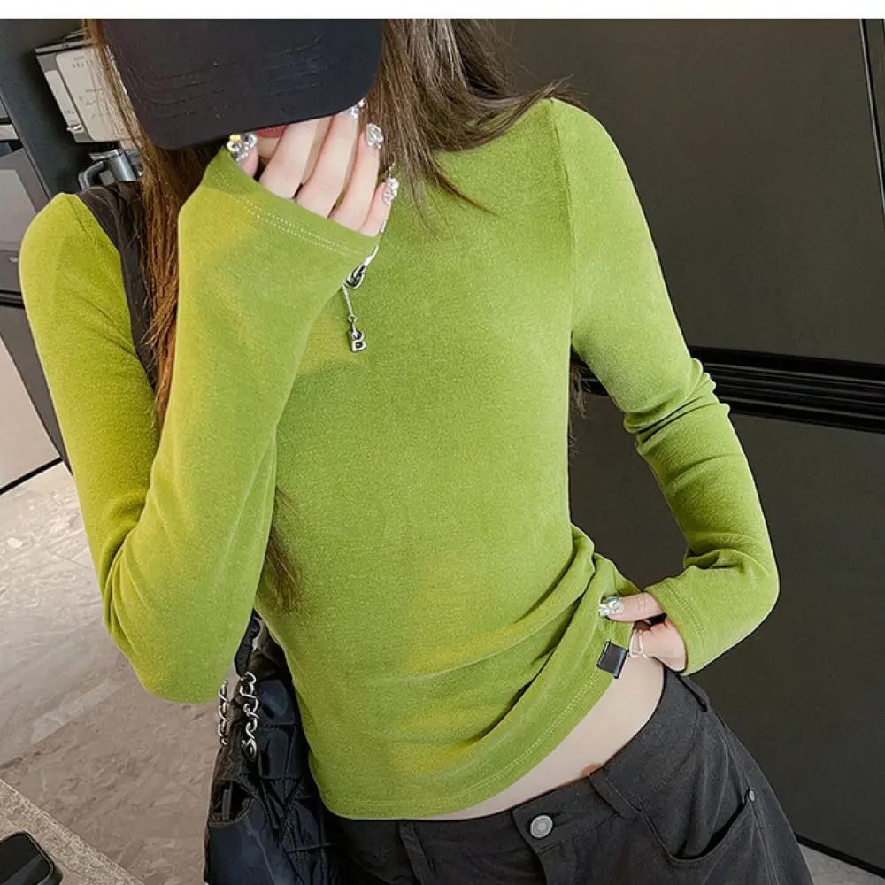 Women Crew Neck Long Sleeve T Shirt Slim Fit Soft Brushed Basic Tee Autumn Winter Casual Daily Underlayer Top