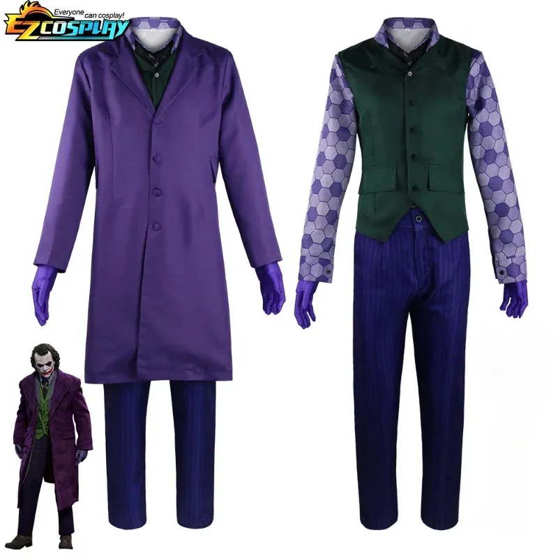 Heath Ledger Joker เครื่องแต่งกาย Dark Knight, ชุดเสื้อสีม่วงสมบูรณ์, ชุดคอสเพลย์สําหรับวันฮาโลวีน