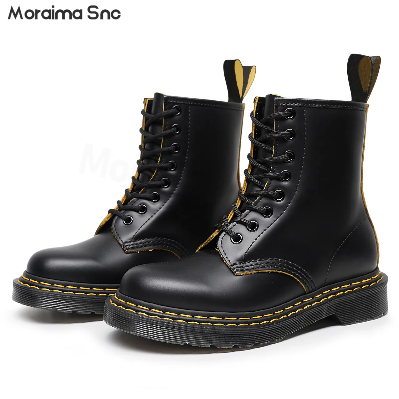 

Double Yellow Line Soft Leather Boots Classic Round Toe Lace Up Simple Boots Genuine Leather Trendy Fashionable Women's Boots