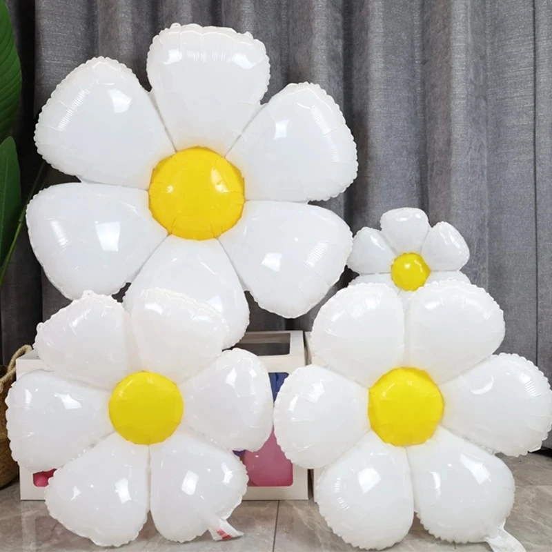 1-10PCS Large Daisy Foil Balloons White Sunflower Aluminum Foil Balloon Kids Gifts Birthday Baby Shower Wedding Party Decoration