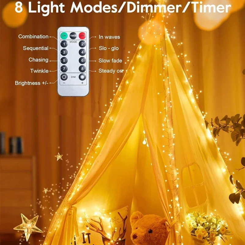 Remote Firecracker Twinkle Lights 1.5/3/6M LED USB Fairy Lights Silver Wire Cluster String Light Party Wedding Christmas Decor
