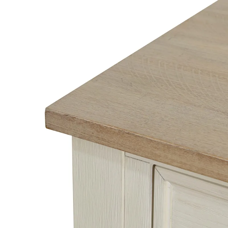Mesa de coquetel para sala de estar com tampo em MDF marrom claro e gaveta de carvalho branco