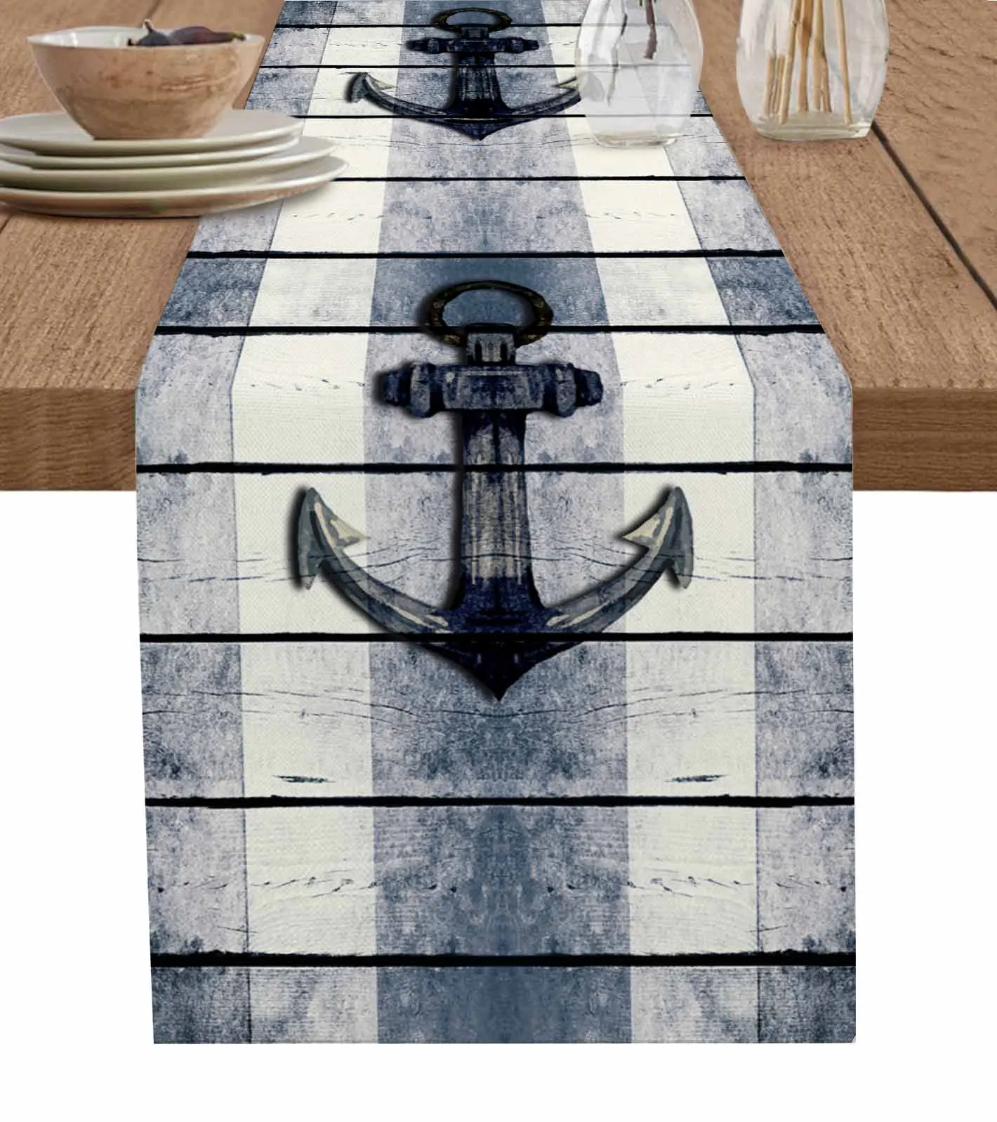 Boat Anchor Wood Vintage Table Runner Wedding Party Decor Table Runner Christmas Dining Table Decor Tablecloth