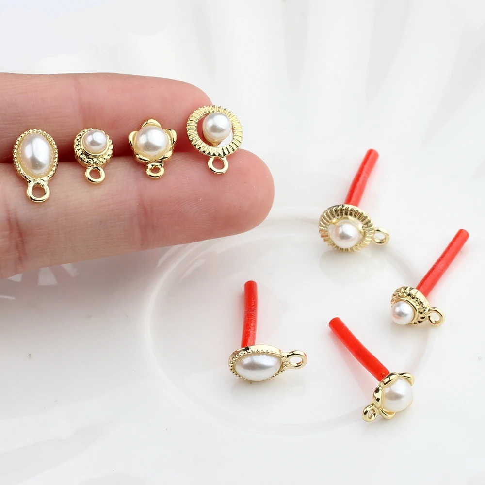 Zinc Alloy Sweet Mini Geometric Pearl Stars Base Earring Connector 6pcs/lot For DIY Fahion Earrings Making Accessories