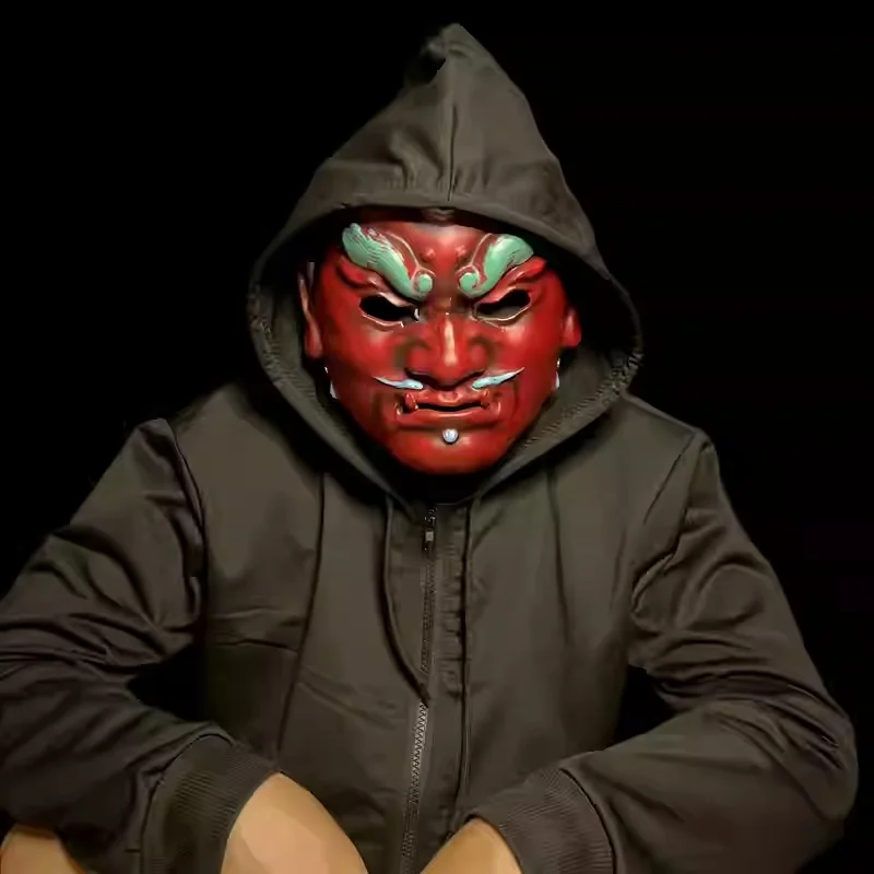 Maschera in Resina Antica Prajna Oni per Uomo, Costume da Demone Horror, Accessorio per Cosplay, Maschera per Feste e Spettacoli