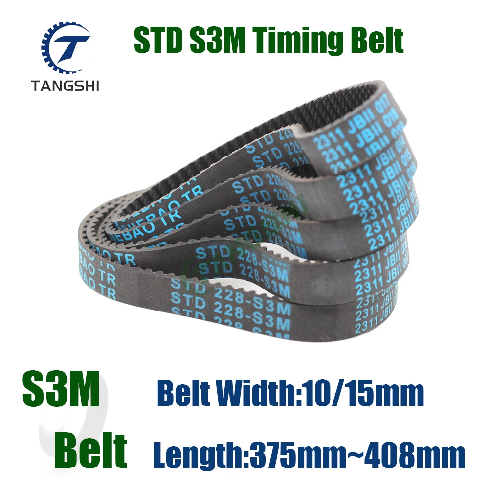 S3M Closed Loop Rubber Timing Belt Length 375/378/381/384/387/390/393/396/399/402/405/408mm Width10/15mm STD S3M Timing Belt