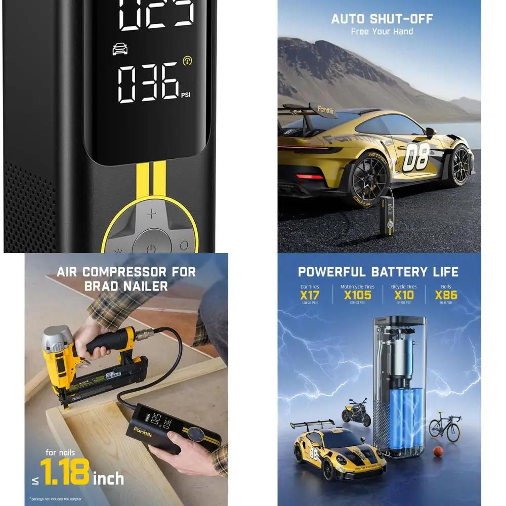 

Портативный воздушный компрессор для накачивания шин X8 APEX, быстрая накачка на 1 минуту, беспроводной насос для накачивания шин 150 фунтов на квадратный дюйм со светодиодным двойным экраном, подходит
