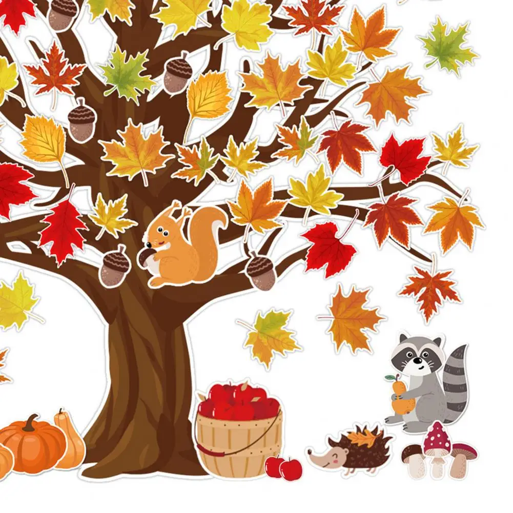 Autumn Leaf Stickers Thanksgiving Themed Stickers Autumn Party Decoration Set Fall Leaf Stickers Maple Leaves Pumpkins Squirrels