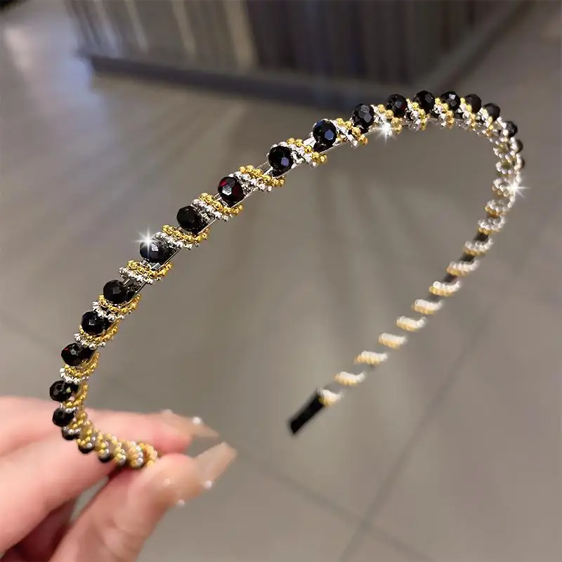 

Sweet Color Crystal Spring Female Casual Hair Clips Handmade Beads Hairband for Women Girls Simple Hair Accessories New Headwear
