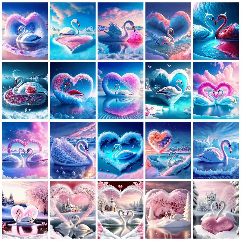 

RUOPOTY Painting By Number Adults Swan Romantic Watercolor Canvas Art Painting Bedroom Decoration