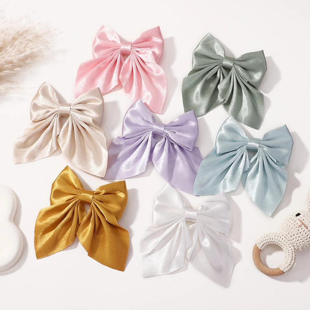 New Sweet Bow Hairpins Solid Color Satin Bowknot Hair Clips Girls Satin Butterfly Barrettes Duckbill Clip Kids Hair Accessories