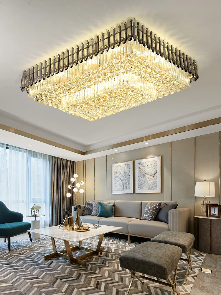 Luz de teto de cristal dourado para decoração doméstica, luxo nórdico para hotel e villa, luxuoso teto lâmpada, 2024