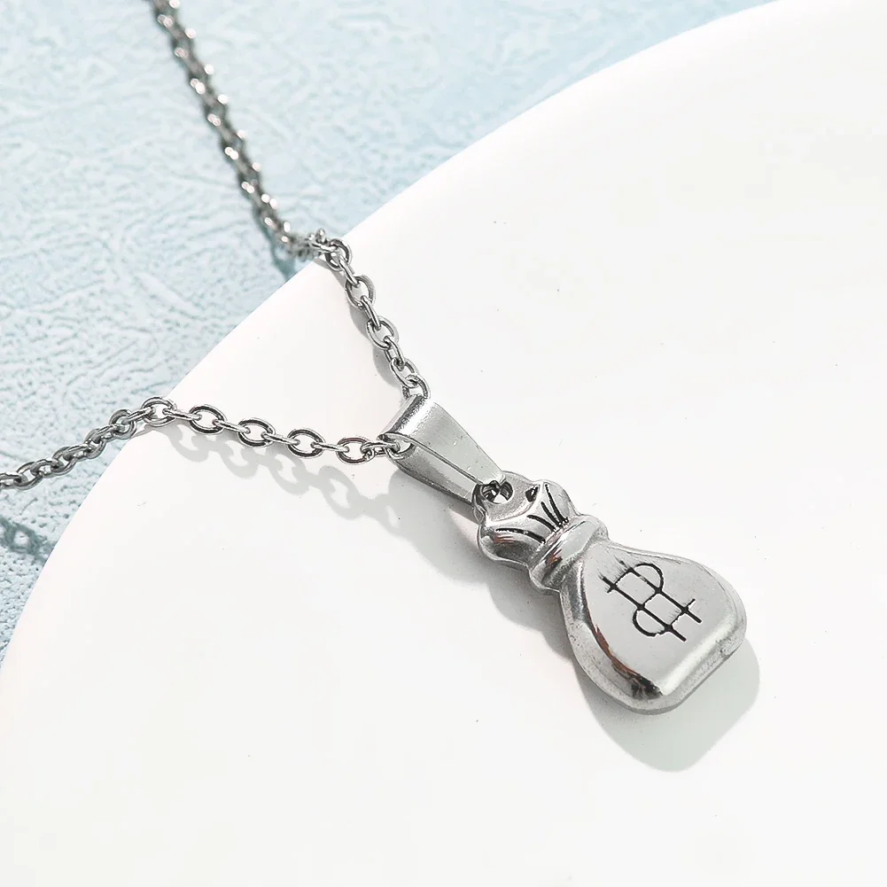 Lucky Jewelry Money Bag Charm Necklace Antique Silvery Dollar Sign Pendant O-Chain Ladies Party Wear Decor Gift for Girlfriend