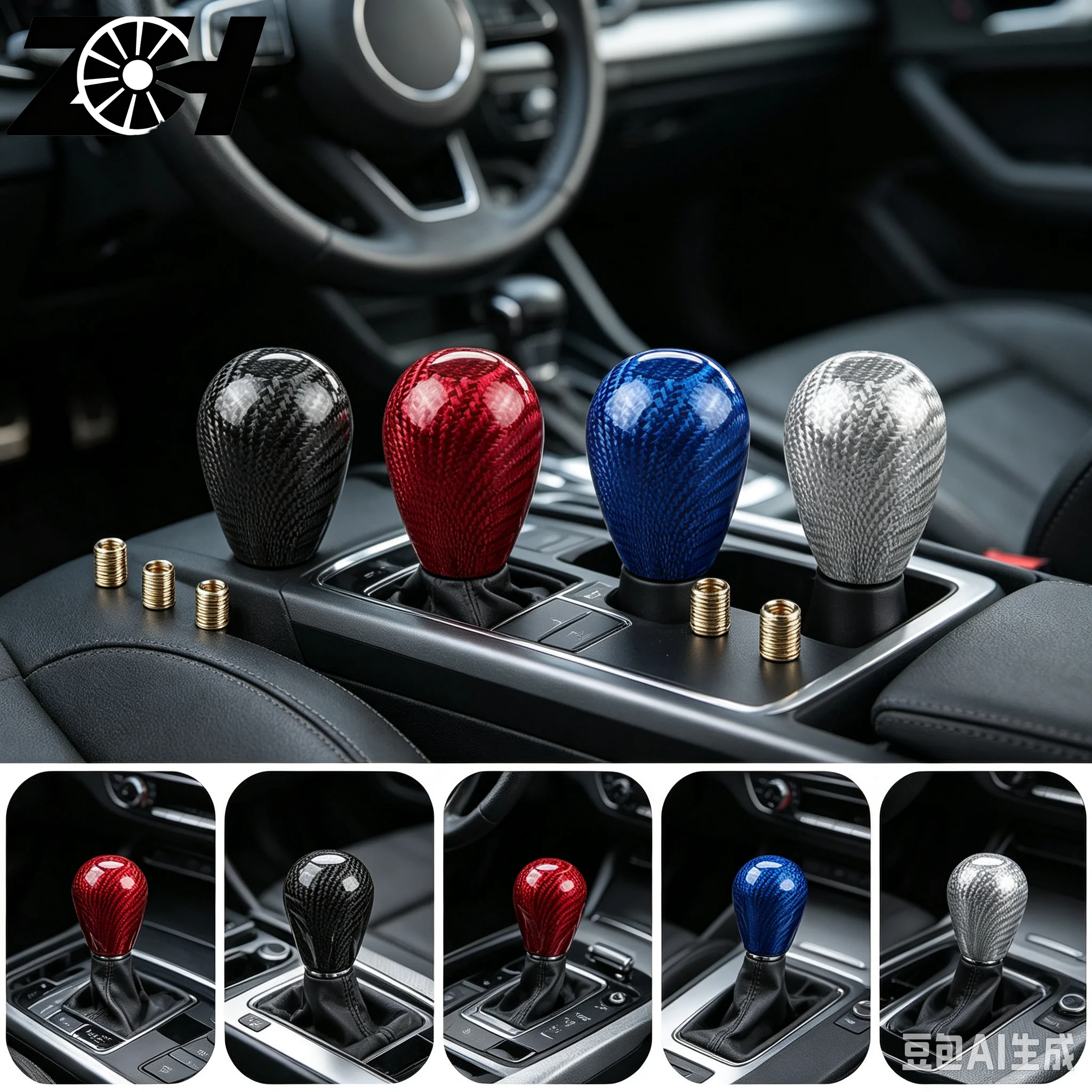 Universal Car Carbon Fiber Aluminum Gear Shift Knob Gearshift Shifter Stick Knob Lever Headball MT AT Knobs 4 Colors