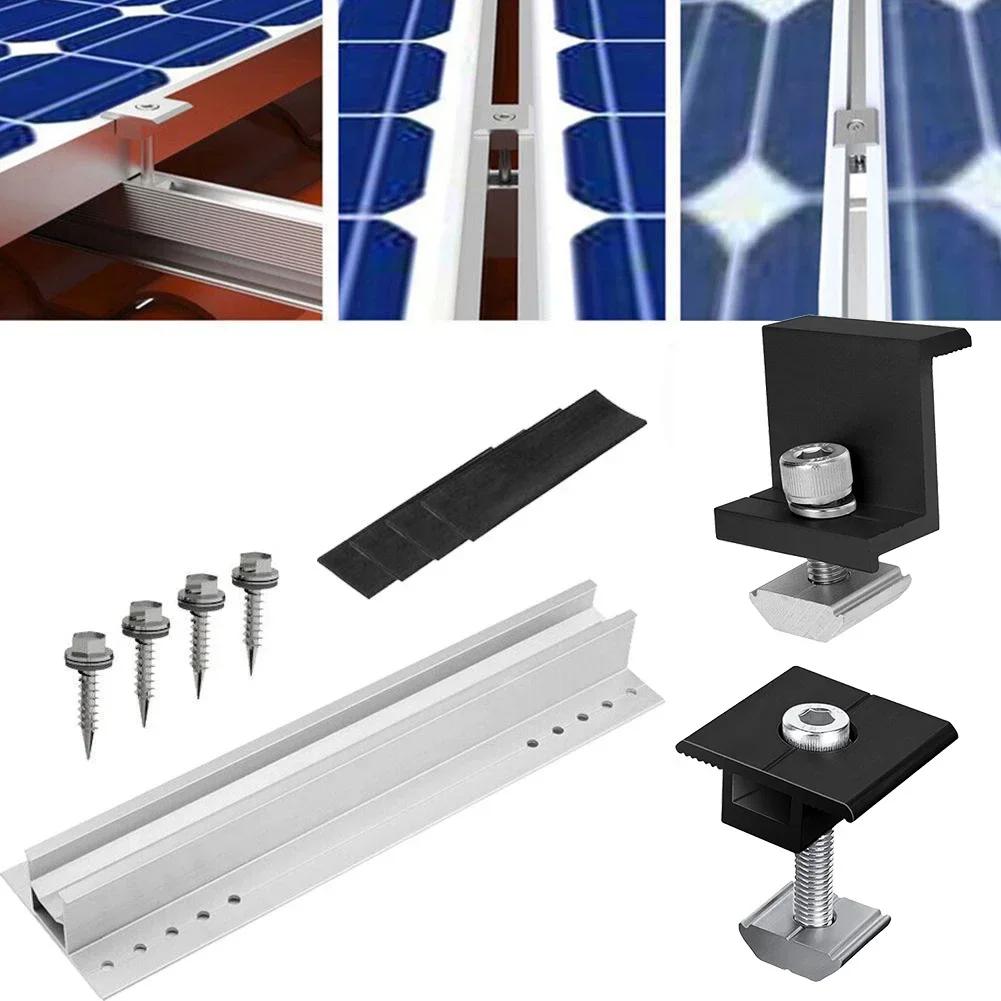 Solar Panel PV Bracket Mounting Rail Kit  Solar Modules Bracket Trapezoidal Sheet Flat Roof Aluminium Mounting Rail End Clamp